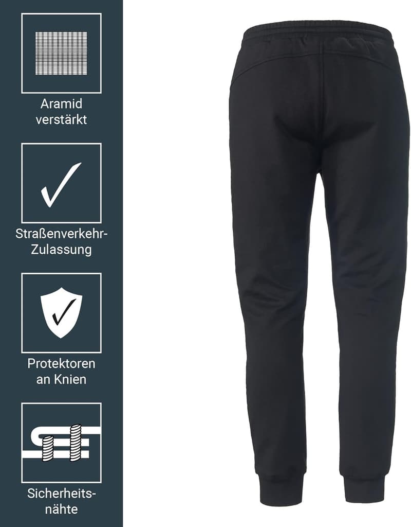 Zertifizierte Motorrad-Jogginghose mit entnehmbaren Knieprotektoren, Schwarz, Größen 50-64
