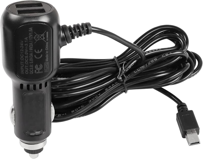 Dashcam Ladegerät mit QC3.0, 3,5m Mini-USB, Dual-USB-Anschlüsse