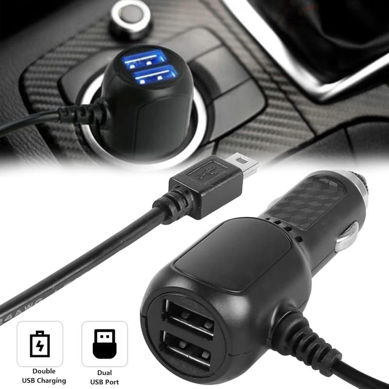Dashcam Ladegerät mit QC3.0, 3,5m Mini-USB, Dual-USB-Anschlüsse