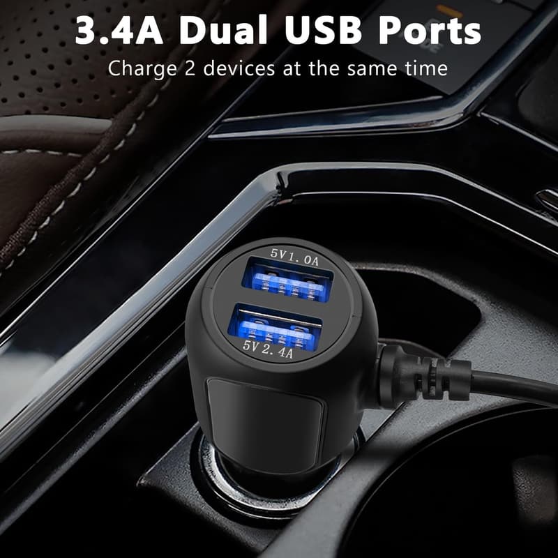 Dashcam Ladekabel mit Dual USB für DVR und GPS - 1,2m