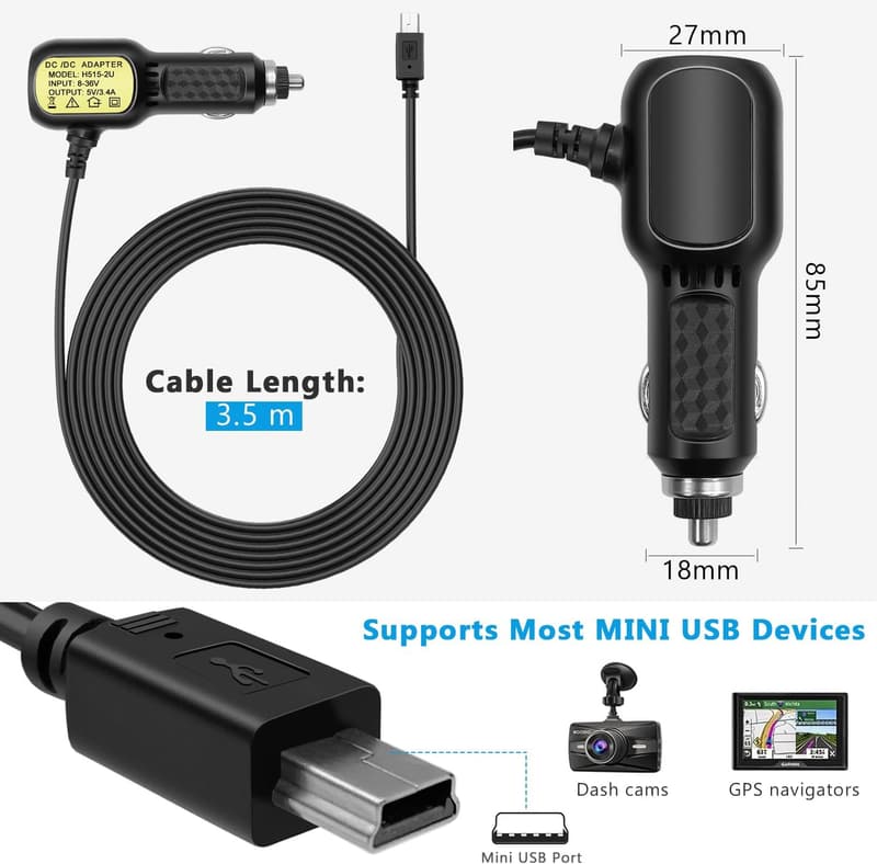Dashcam Ladekabel mit Dual USB für DVR und GPS - 1,2m
