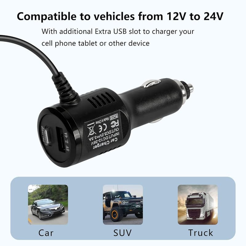 Dash Cam Mini-USB-Ladekabel 12V-5V mit Schaltknopf, 3,5 m