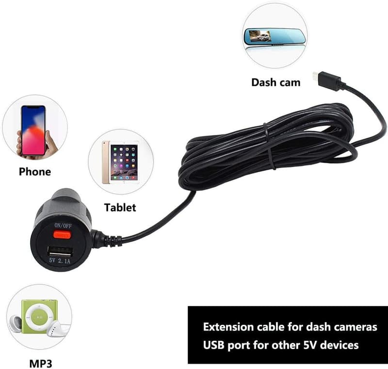 Universal 12V/24V Zigarettenanzünder Kabel für DashCam mit USB 3,5m
