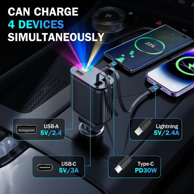 66W Schnelles Auto-Ladegerät Adapter mit USB-C, kompatibel mit iPhone & Samsung