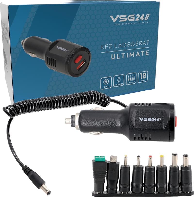 USB Auto-Ladegerät mit 8 Adaptern für 12V/24V Fahrzeuge