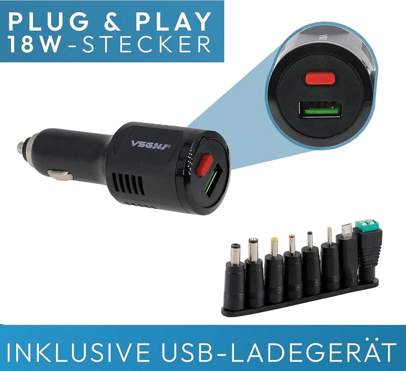 USB Auto-Ladegerät mit 8 Adaptern für 12V/24V Fahrzeuge