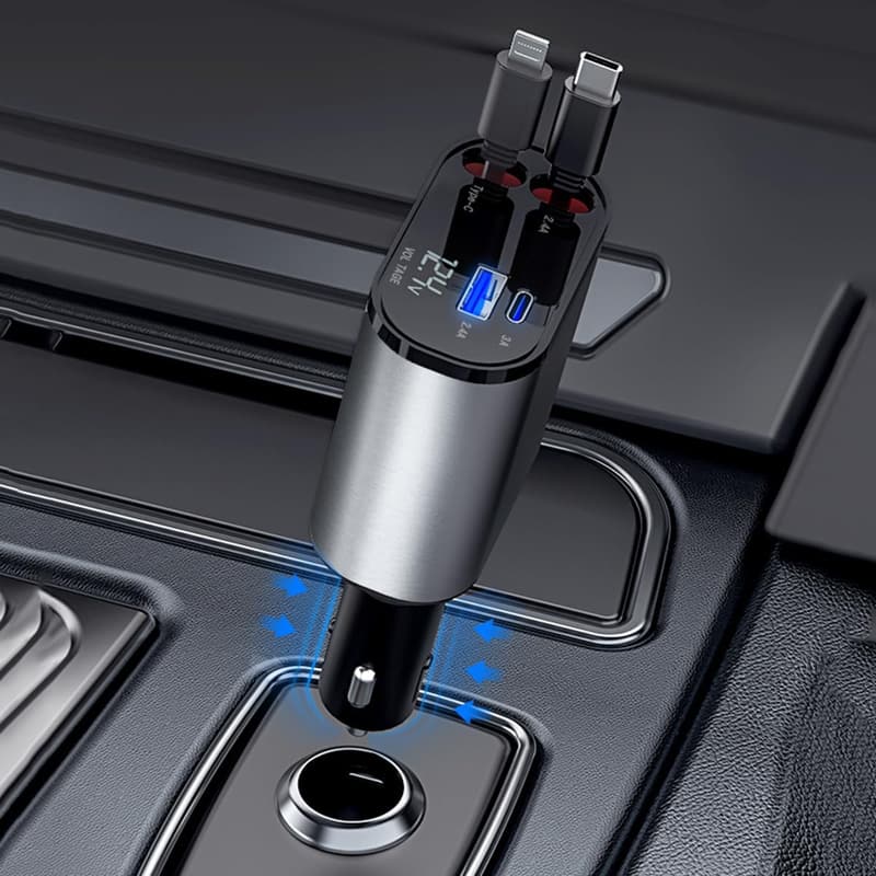 Kwak Einziehbares Auto-Ladegerät 100W mit USB-C und Kabel