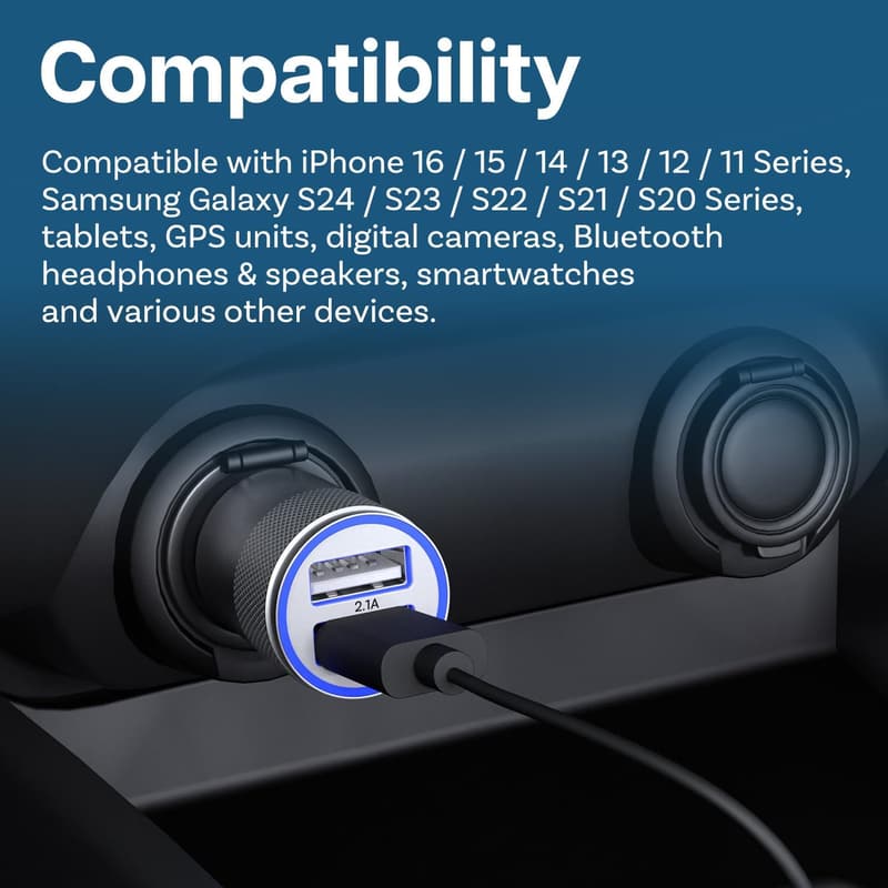 Dual USB Kfz Ladeadapter 5V/4.8A für iPhone und Samsung