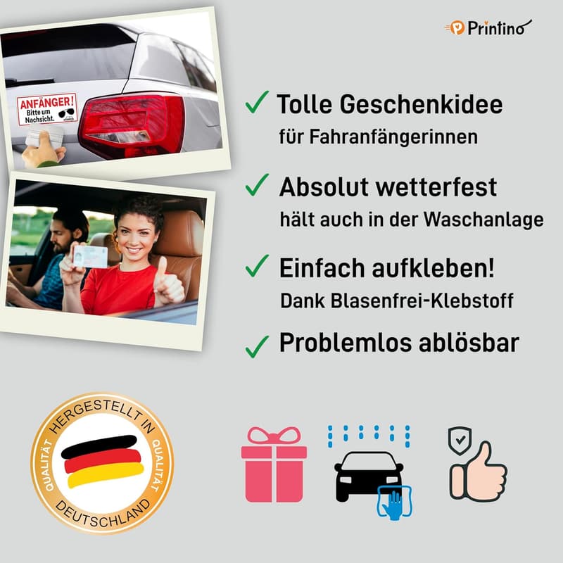 Fahranfänger Auto Aufkleber - Geschenk für bestandene Führerscheinprüfung 20 x 10 cm