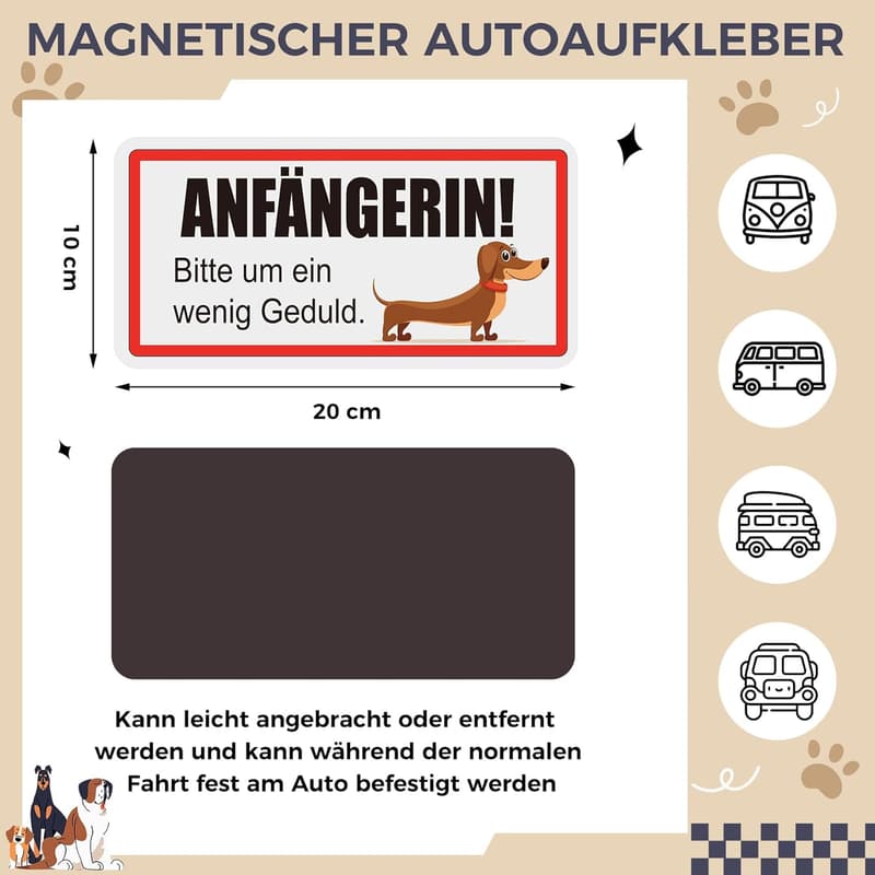 Fahranfänger Magnetschild mit Dackelmuster – Geschenk für Fahrerinnen