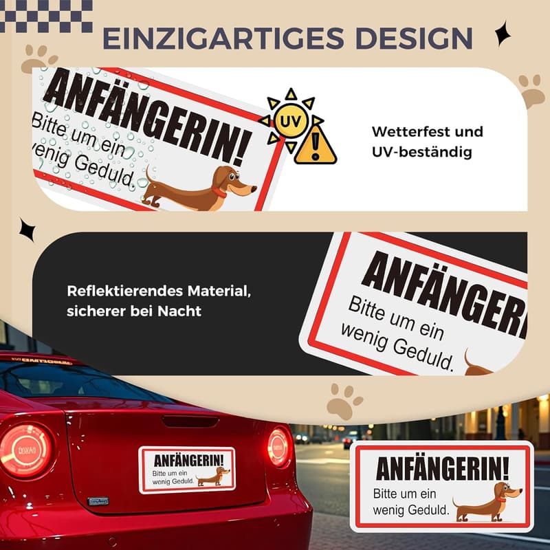 Fahranfänger Magnetschild mit Dackelmuster – Geschenk für Fahrerinnen