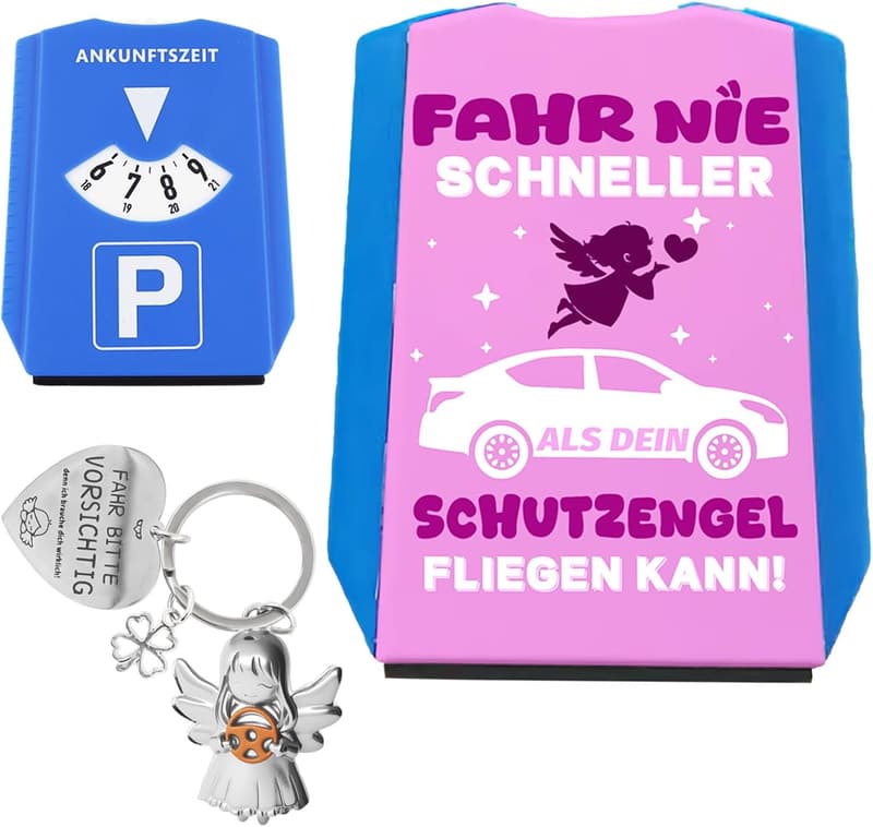 Schutzengel Parkscheibe mit Schlüsselanhänger für Autofahrer