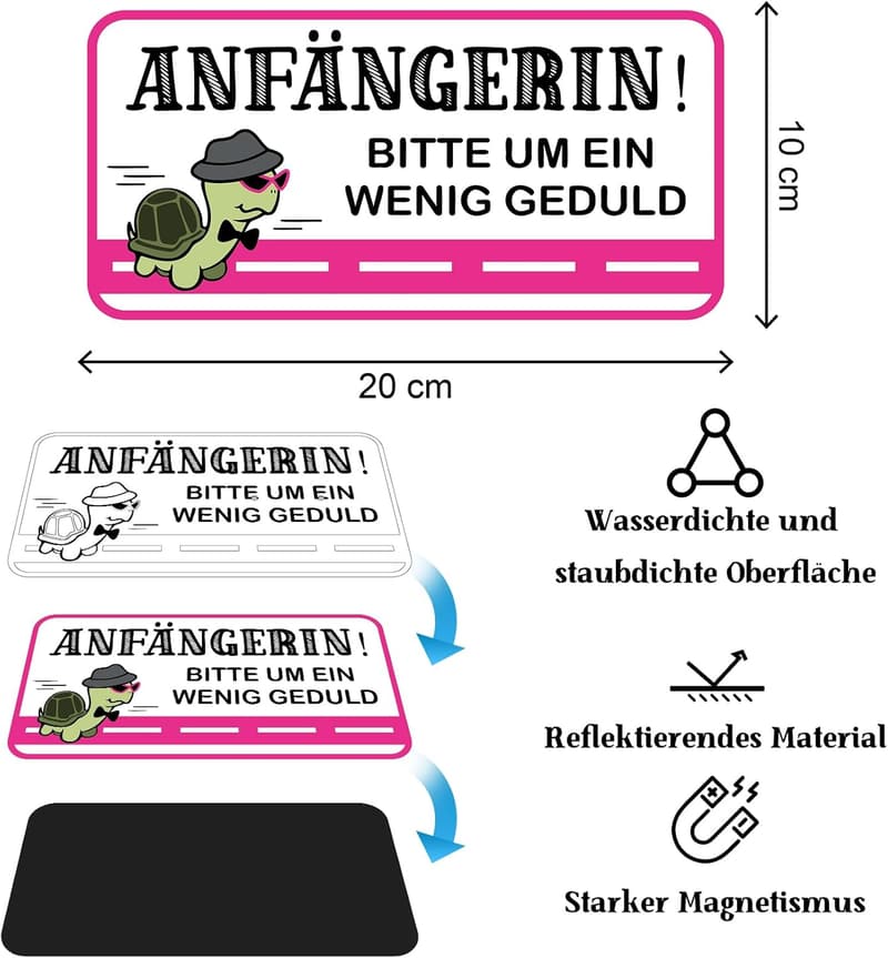 Anfängerschild Auto, reflektierendes Magnet-Schild 20x10 cm