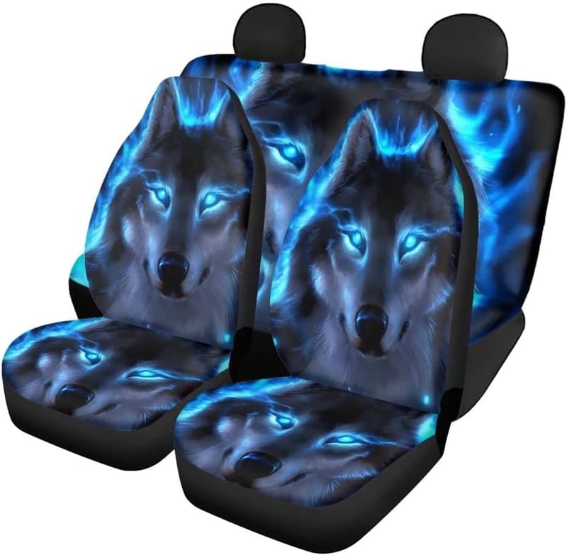 Neon Blaue Wolf Autositzbezüge Set mit 4 Teilen für Universal-Passform