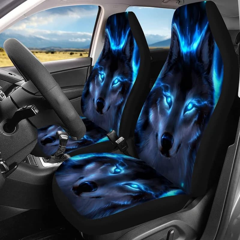 Neon Blaue Wolf Autositzbezüge Set mit 4 Teilen für Universal-Passform