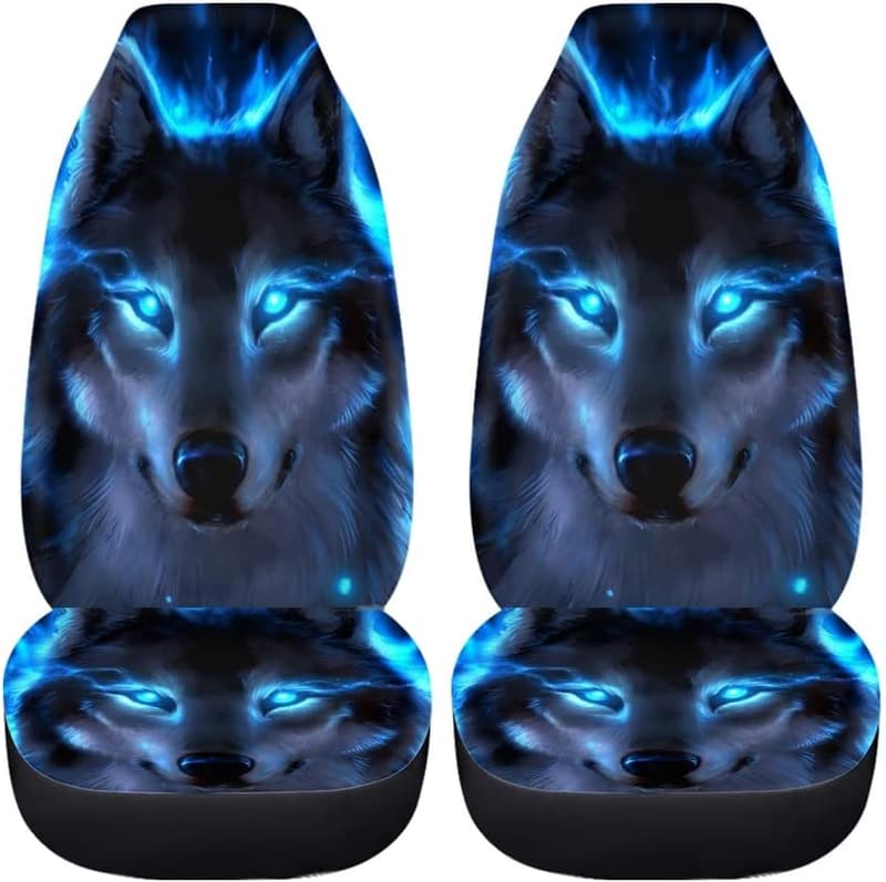 Neonblaues Wolf-Motiv Autositzbezüge Set für Universal-Sitzschalen (2 Stück)