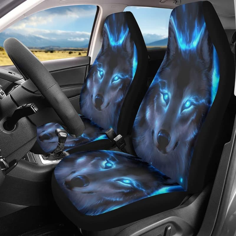 Neonblaues Wolf-Motiv Autositzbezüge Set für Universal-Sitzschalen (2 Stück)