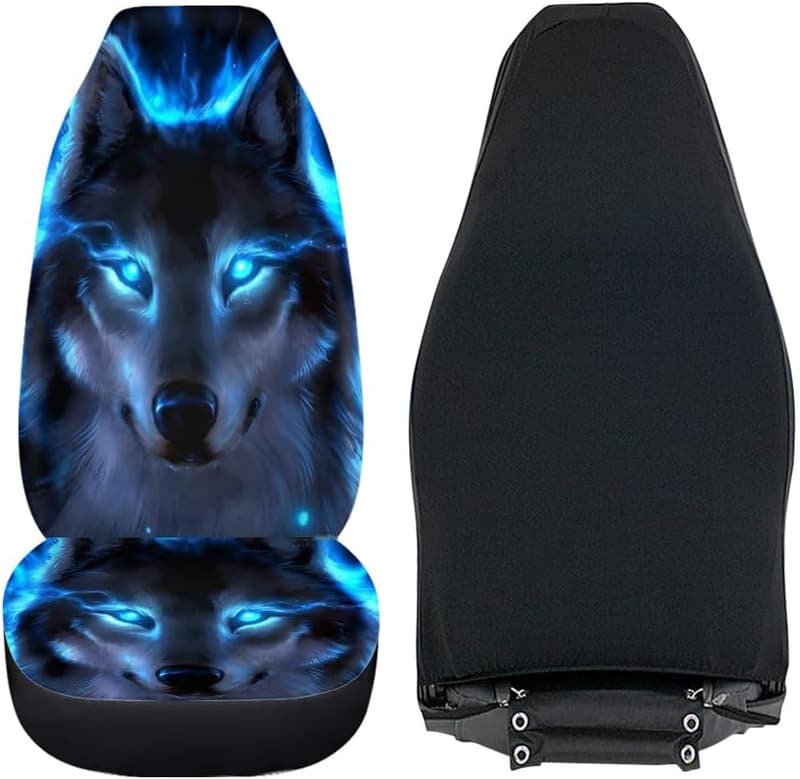 Neonblaues Wolf-Motiv Autositzbezüge Set für Universal-Sitzschalen (2 Stück)
