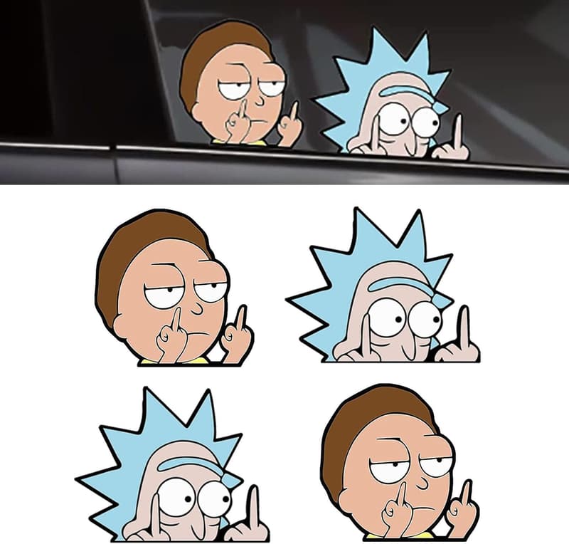Rick und Morty Aufkleber Set – 4 reflektierende Anime Sticker für Autos und Fenster