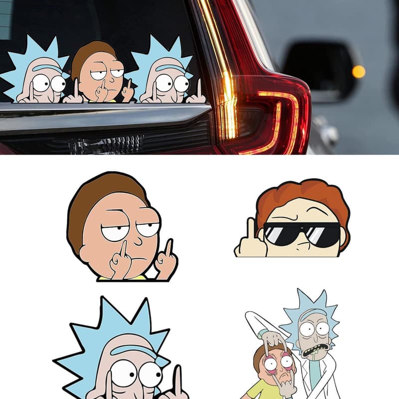 4 Stück Rick und Morty Aufkleber – Lustige, wasserfeste Anime-Deko für Fahrzeuge und mehr