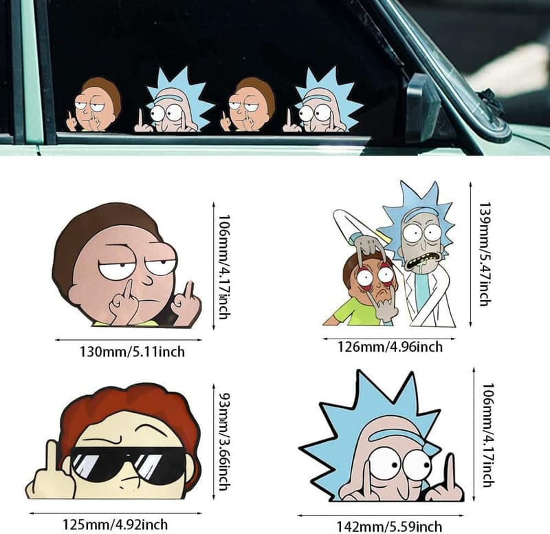 4 Stück Rick und Morty Aufkleber – Lustige, wasserfeste Anime-Deko für Fahrzeuge und mehr
