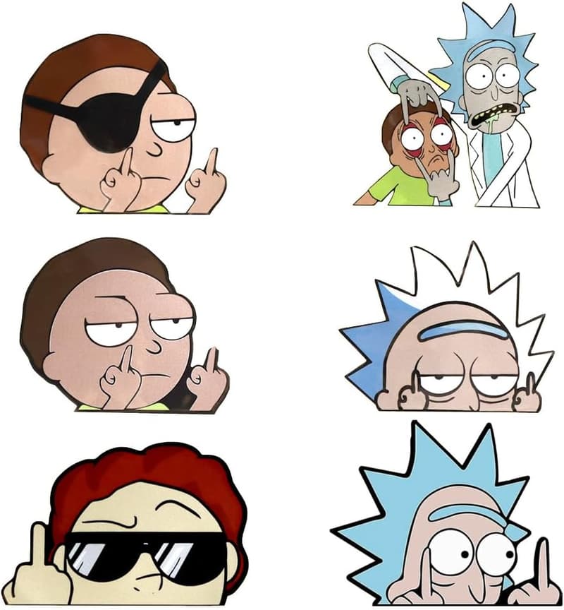 6 Stück Wasserfeste Anime Sticker - Rick and Morty für Auto und Kühlschrank