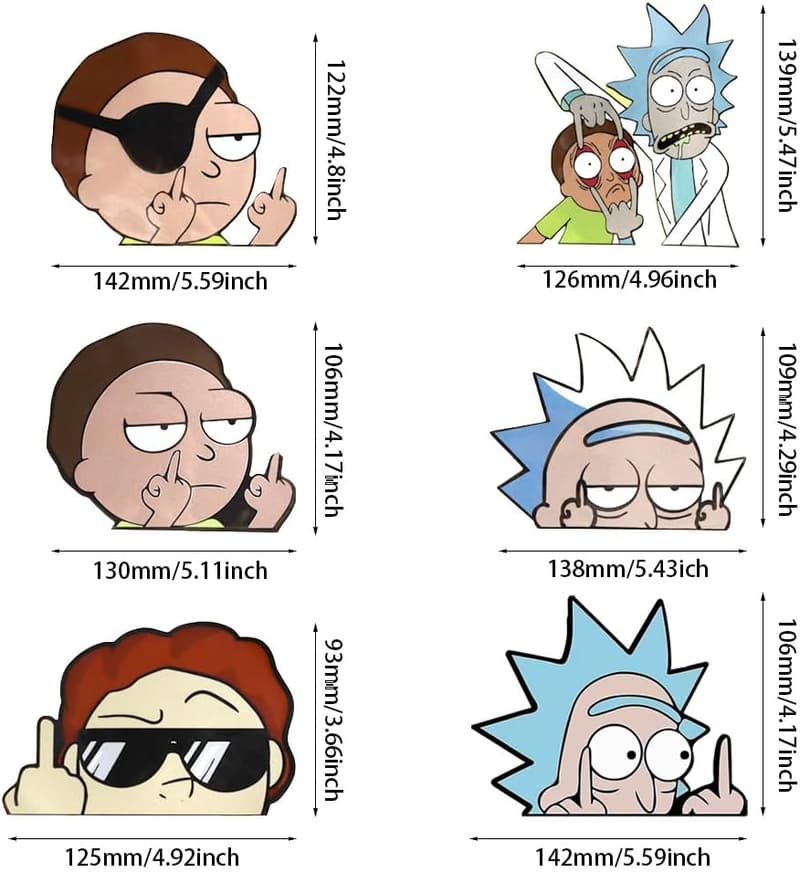 6 Stück Wasserfeste Anime Sticker - Rick and Morty für Auto und Kühlschrank