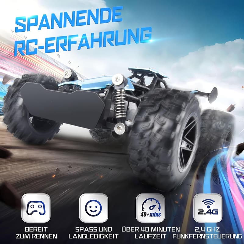 Ferngesteuertes 1:18 Offroad Monster Truck - 20+ km/h, Blau