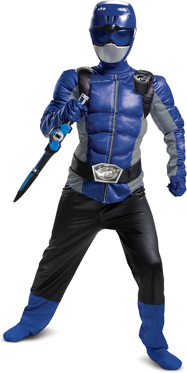 Blaues Beast Morpher Power Rangers Muskelkostüm für Kinder, Größe S und M