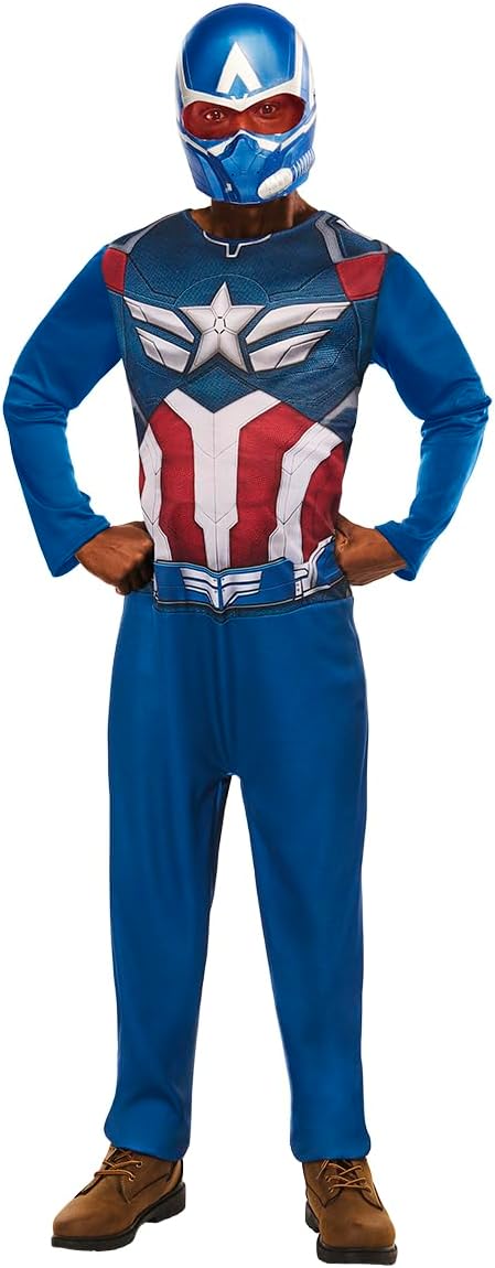 Captain America Kostüm für Erwachsene – bedruckter Jumpsuit mit Maske, Marvel-Lizenz