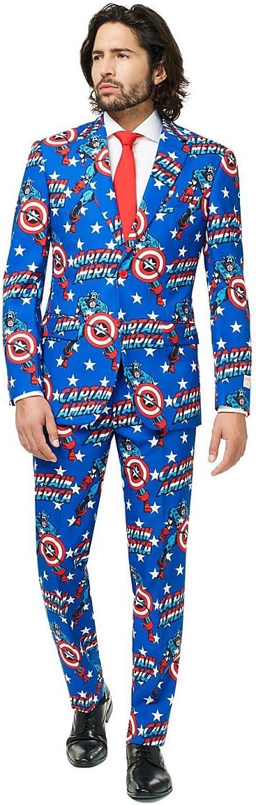 Captain America Anzug für Herren, Sakko, Hose & Krawatte, Größe 52