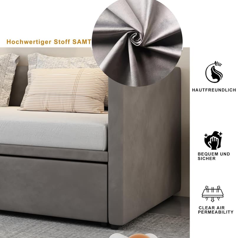 Multifunktions-Schlafcouch 90/180 x 200 cm in Hellgrau mit Lattenrost