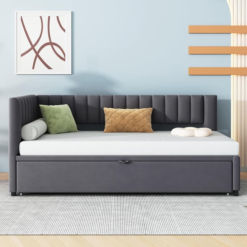 Multifunktions-Kinderbett 90x200 cm aus Samt, Grau