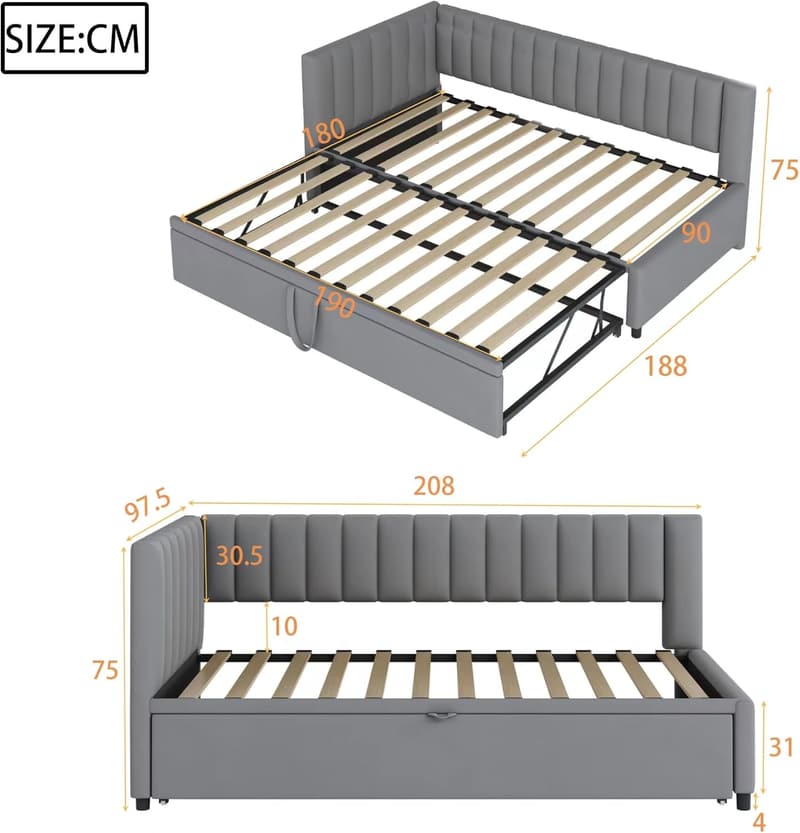 Multifunktionales Schlafsofa mit Ausziehbett in Grau, platzsparend