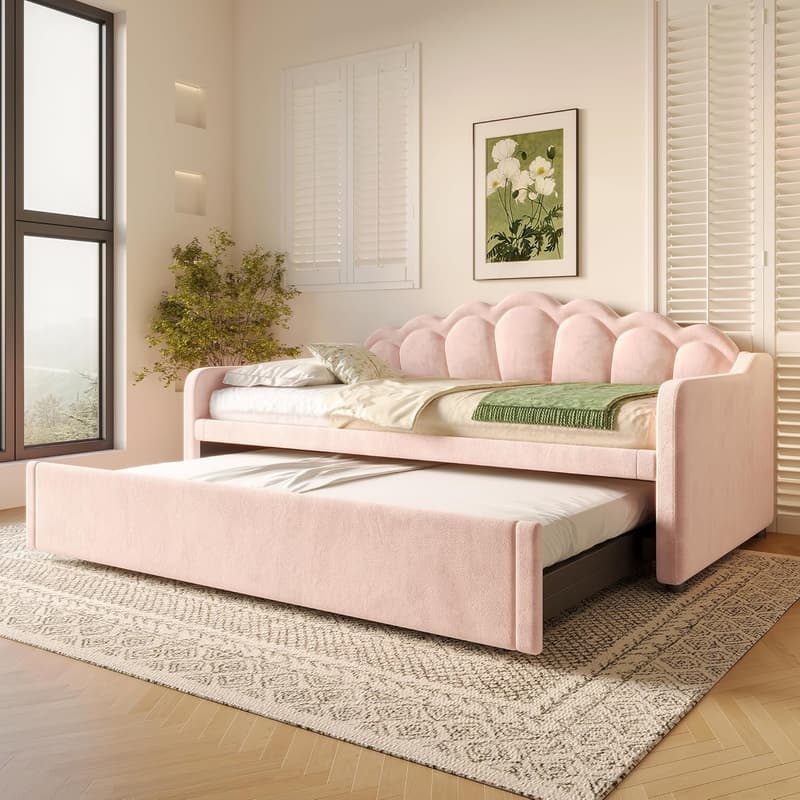 Merax Schlafsofa 90×200 cm mit LED-Streifen, Samt, ausziehbar auf 180×200 cm