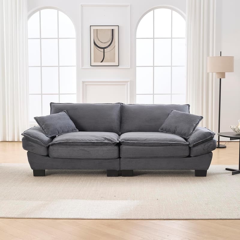 Modernes 2-Sitzer Sofa mit Armlehne und 2 Kissen, dunkelgrau