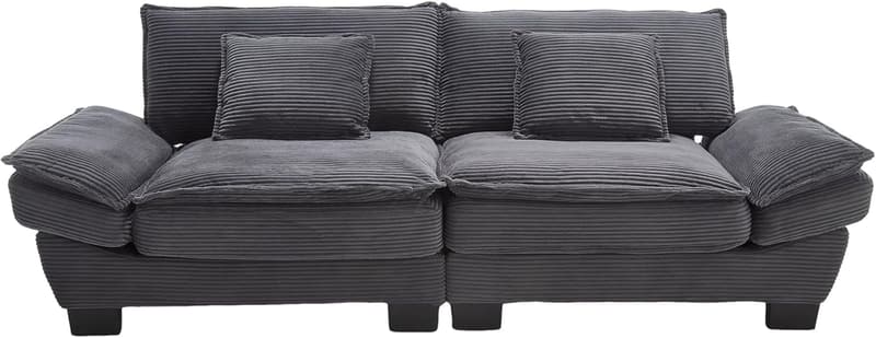 Modernes 2-Sitzer Sofa mit Armlehne und 2 Kissen, dunkelgrau