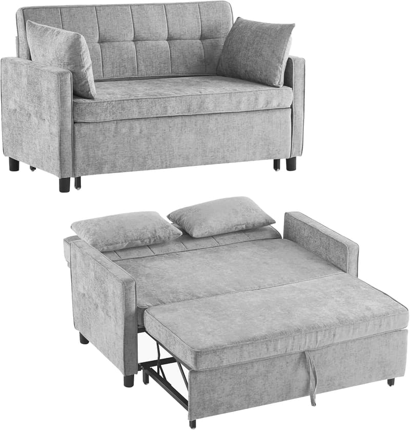 Ausziehbares Schlafsofa in Grau aus Chenille mit 2 Kissen