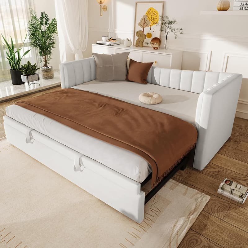 Ausziehbares Schlafsofa 90/180x200 cm aus Samt – Gästebett mit Lattenrost
