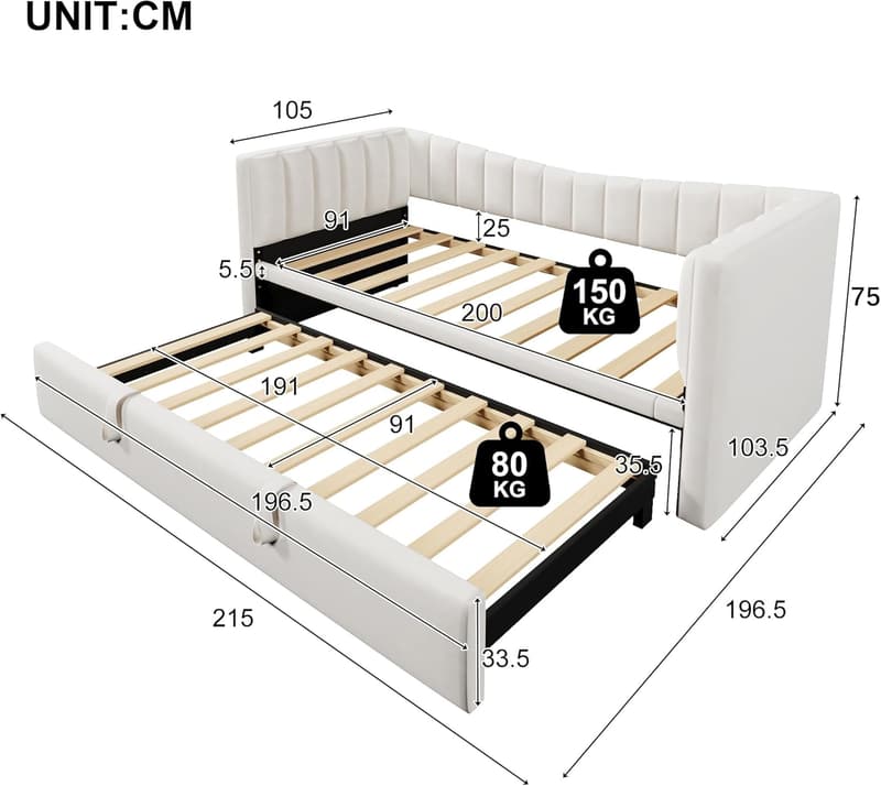 Ausziehbares Schlafsofa 90/180x200 cm aus Samt – Gästebett mit Lattenrost