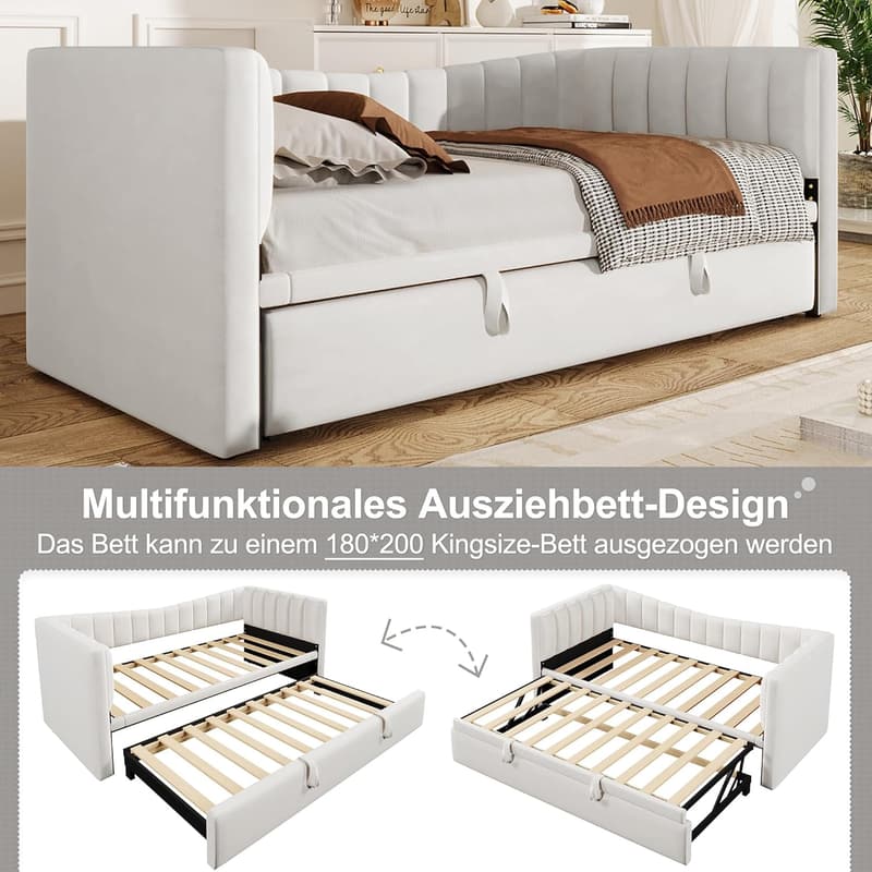 Ausziehbares Schlafsofa 90/180x200 cm aus Samt – Gästebett mit Lattenrost