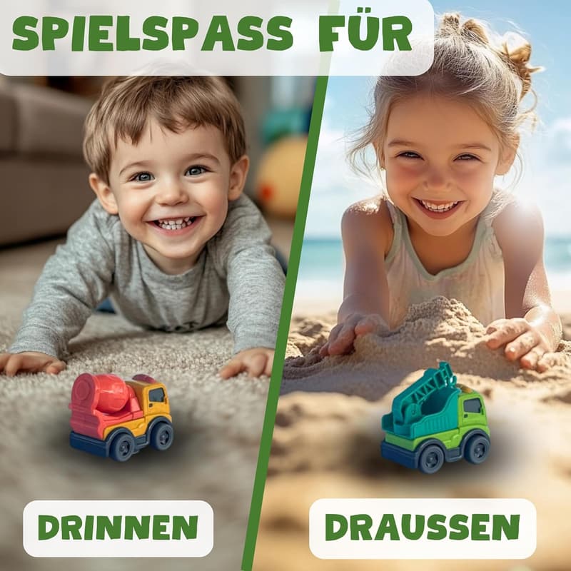 Nachhaltige Mini-Trucks aus Bio-Kunststoff für Kinder ab 1 Jahr