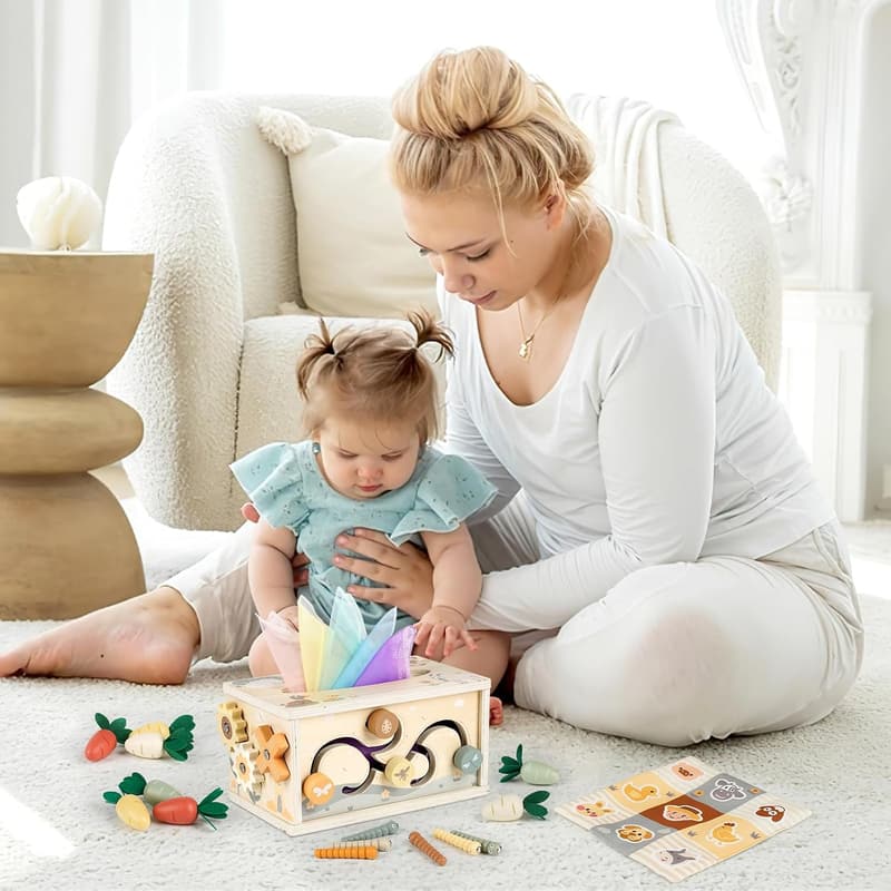 Montessori Motorikspielzeug aus Holz für Babys ab 12 Monaten