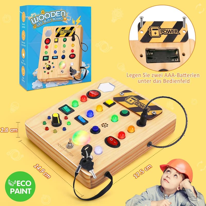 Montessori Aktionsbrett für Babys 1-3 Jahre mit Musik & LED