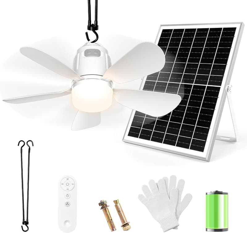 Tragbarer Solar Deckenventilator mit Beleuchtung für Terrasse und Garten