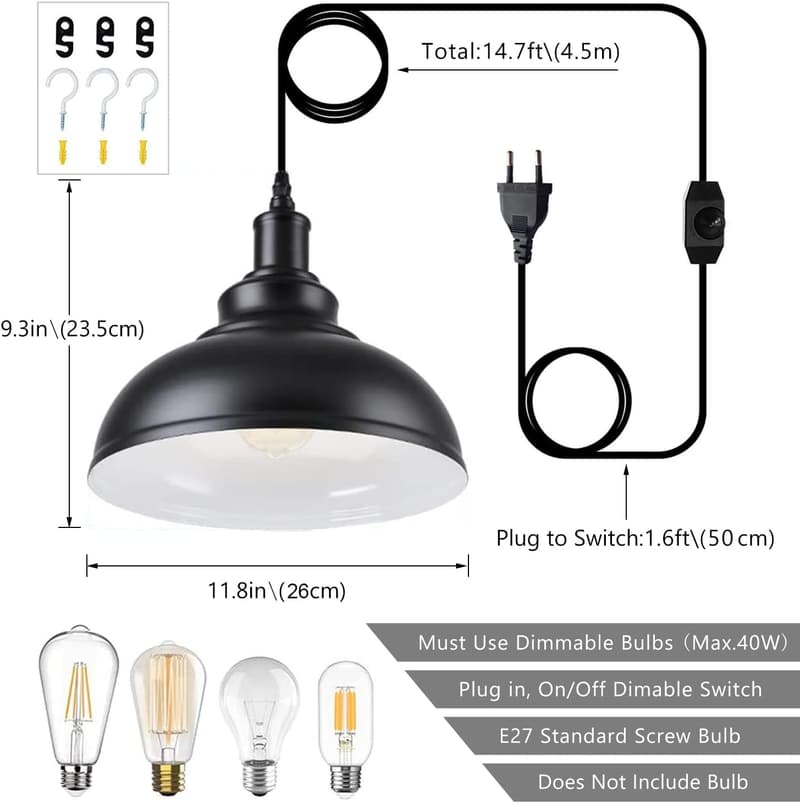 Vintage Hängelampe für Außenbereich, dimmbar, Schwarz, 4,5 m Kabel