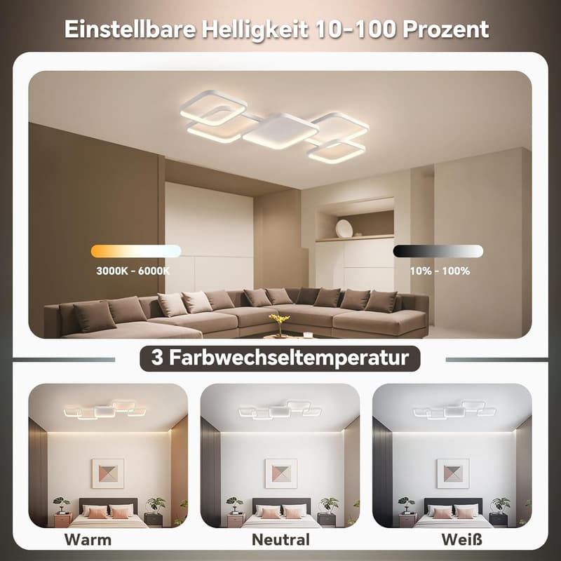 Dimmbare LED Deckenlampe 56W mit Fernbedienung für Wohnzimmer und Schlafzimmer