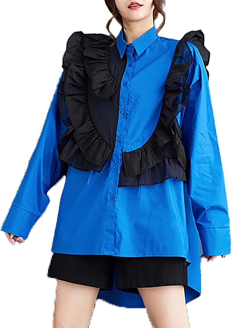 Oversize Damenhemd aus Spitze mit Revers und Knopfleiste für den Herbst