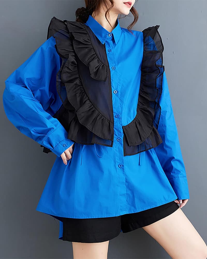Oversize Damenhemd aus Spitze mit Revers und Knopfleiste für den Herbst