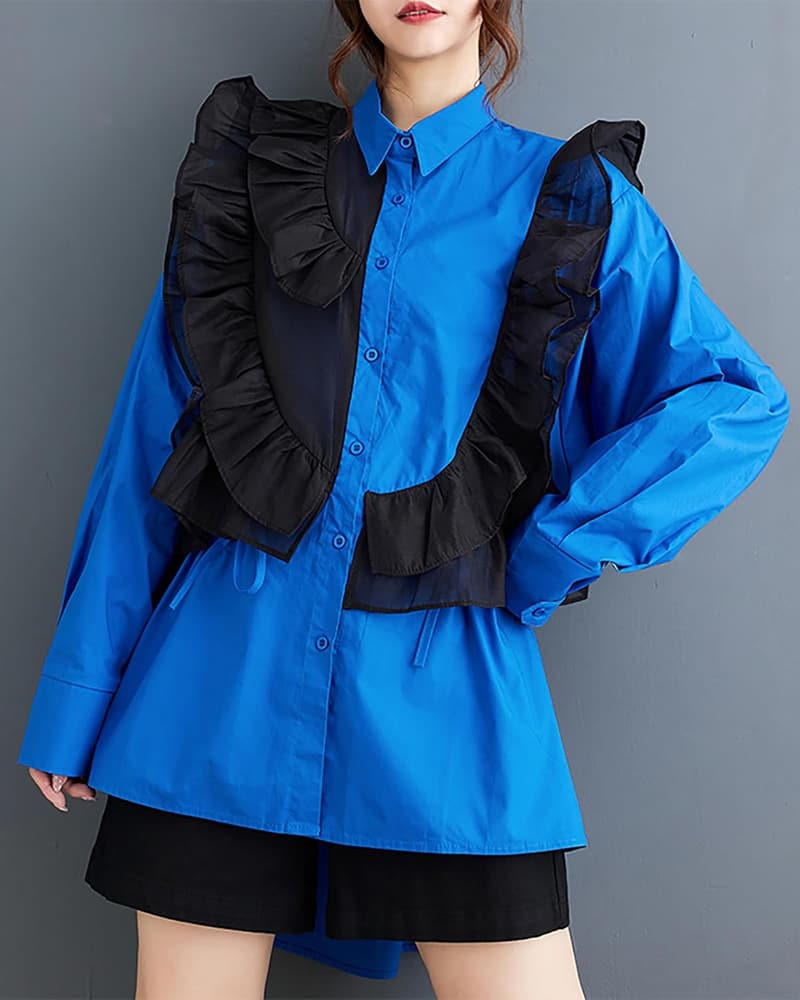 Oversize Damenhemd aus Spitze mit Revers und Knopfleiste für den Herbst